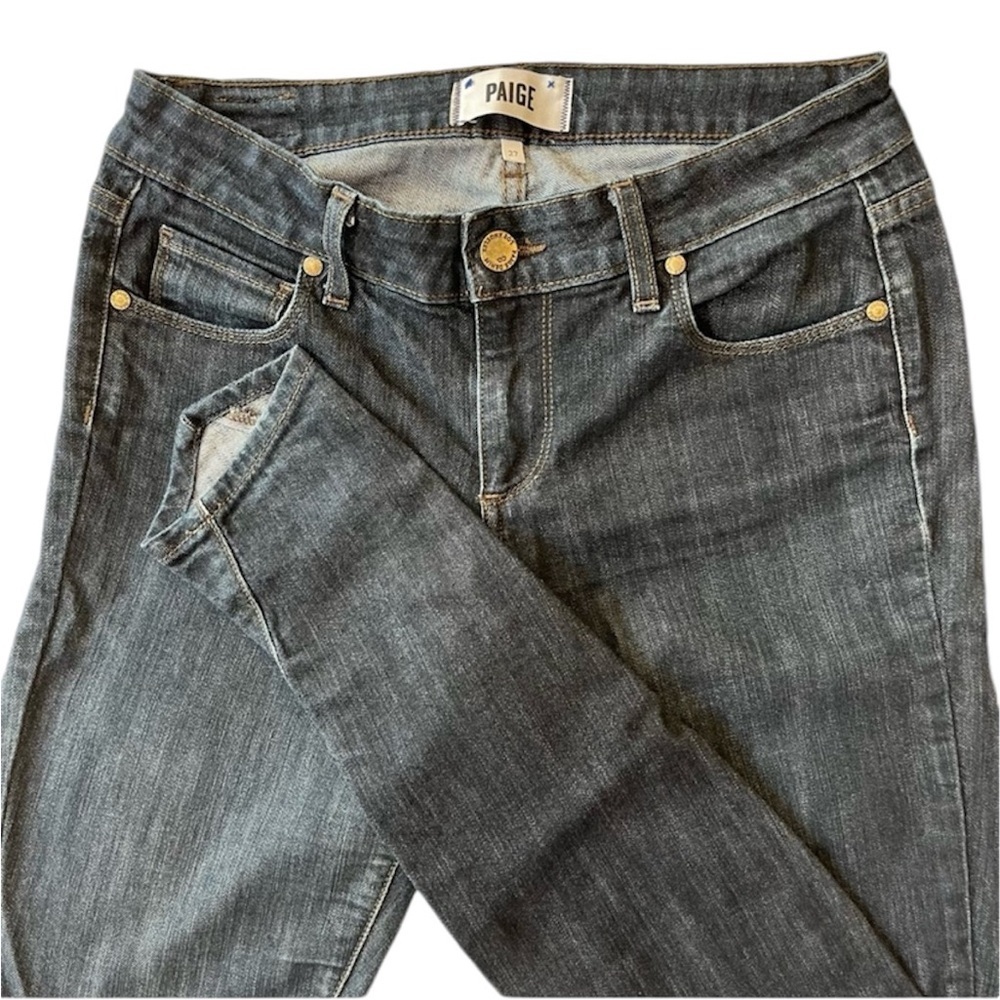 PAIGE Women's Dark Wash Pointed Hem Skinny Jeans Size 27 Edgy Moto Premium Denim